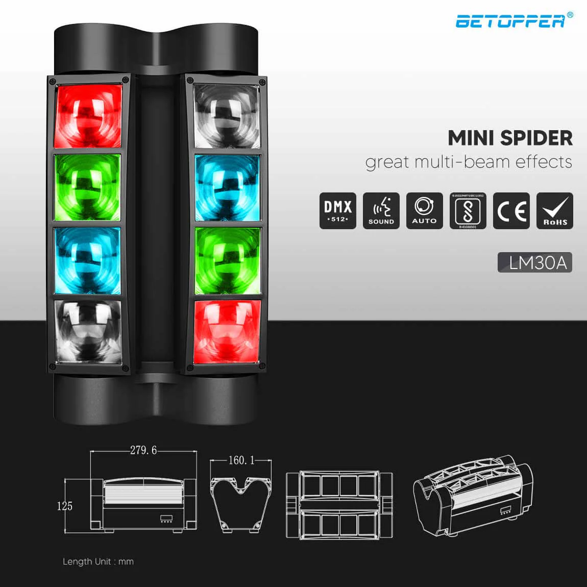 Betopper LM30A 8x3W Mini Spider Moving Head Stage Light - Image 6